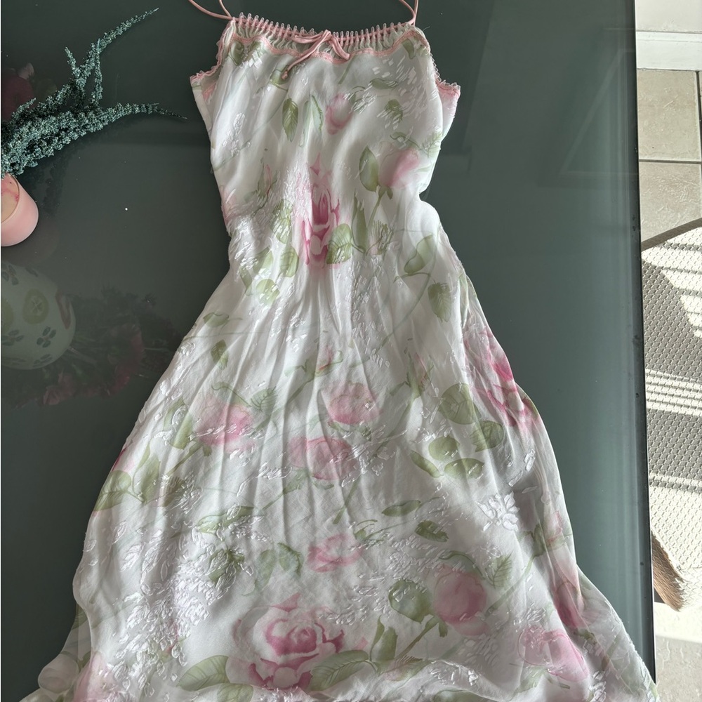 Betsey Johnson Pink and Green Floral Slip Dress